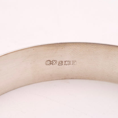 Sterling Silver Brushed Effect Half Engraved Patterned Bangle