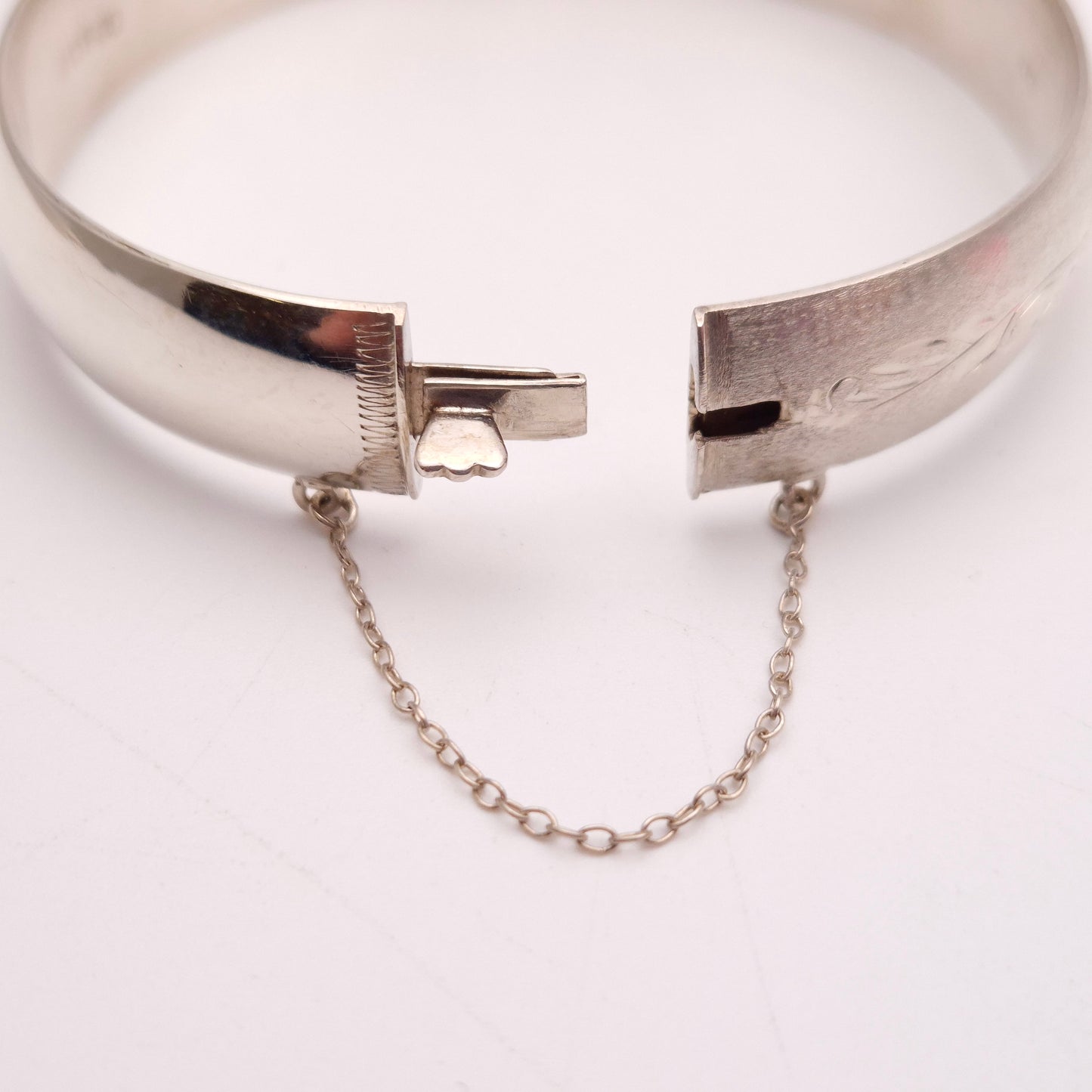 Sterling Silver Brushed Effect Half Engraved Patterned Bangle