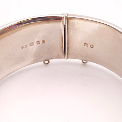 Sterling Silver Vintage 50s Heavyweight Engraved Half Foliate Patterned Hinged Bangle
