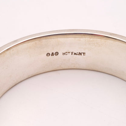 Sterling Silver with 9ct Front Foliate Engraved Patterned Hinged Bangle