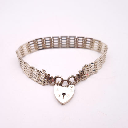 Sterling Silver Heart Padlock Gate Bracelet