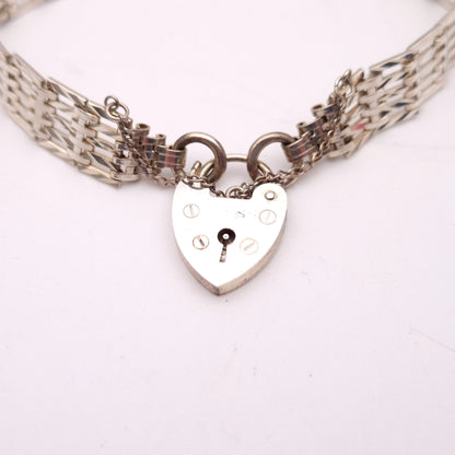Sterling Silver Heart Padlock Gate Bracelet