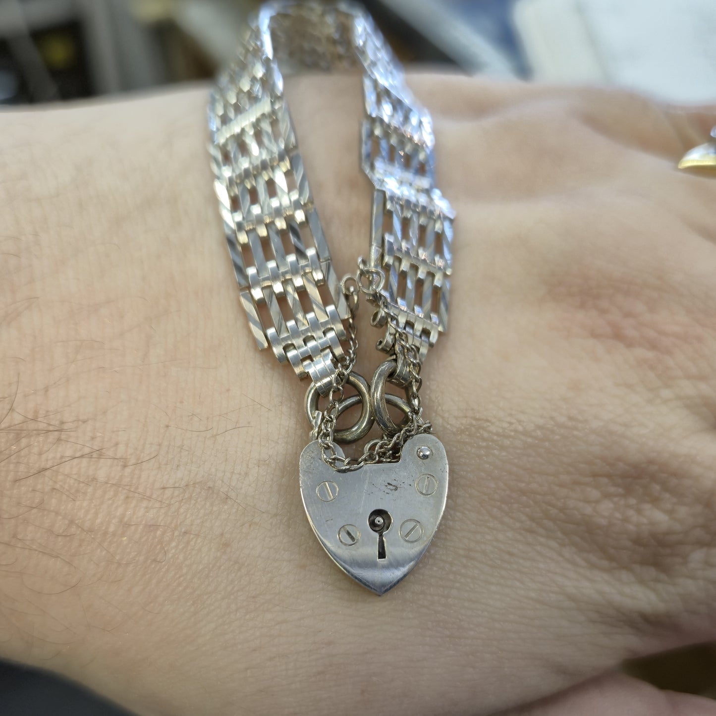 Sterling Silver Heart Padlock Gate Bracelet