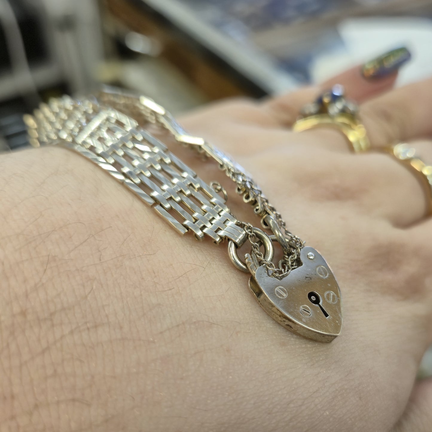 Sterling Silver Heart Padlock Gate Bracelet