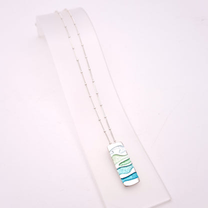 Sterling Silver Multi-coloured Blue Enamel Rectangular Pendant Necklace