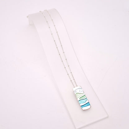 Sterling Silver Multi-coloured Blue Enamel Rectangular Pendant Necklace