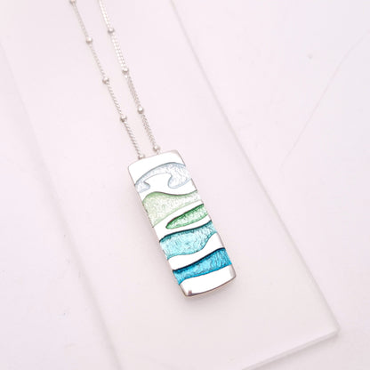 Sterling Silver Multi-coloured Blue Enamel Rectangular Pendant Necklace