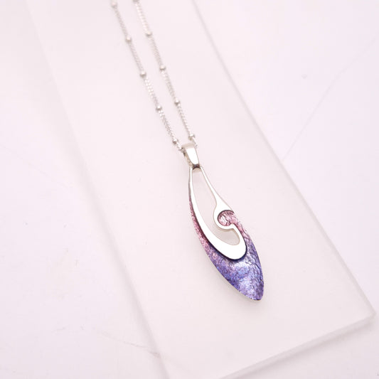 Sterling Silver Abstract Pink / Purple Open Enamel Pendant Necklace