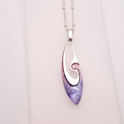 Sterling Silver Abstract Pink / Purple Open Enamel Pendant Necklace
