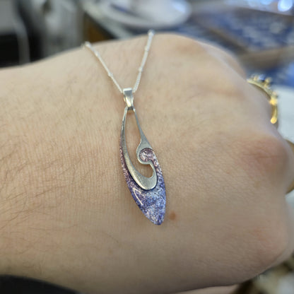 Sterling Silver Abstract Pink / Purple Open Enamel Pendant Necklace