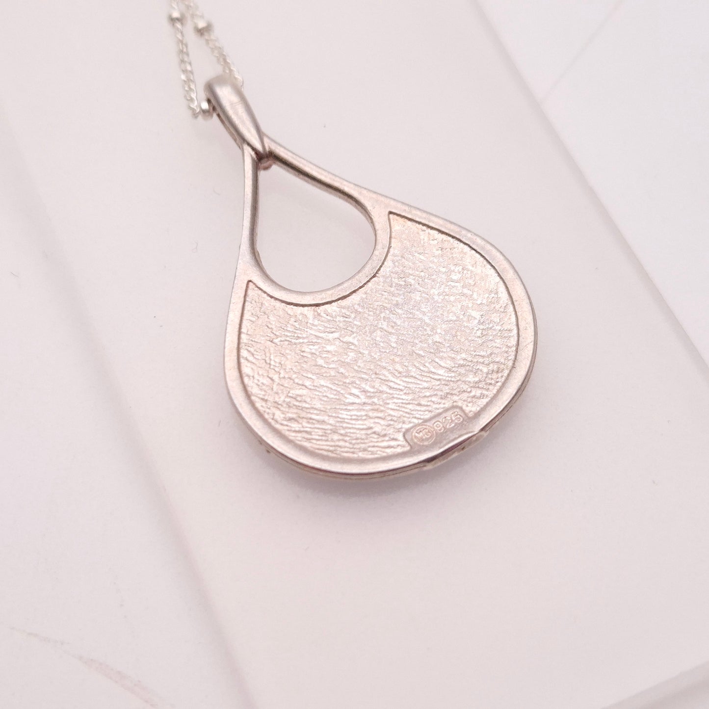 Sterling Silver Golden Amber Enamel Pendant Necklace