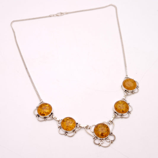 Sterling Silver Filigree Amber Multi-Stone Necklace