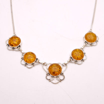 Sterling Silver Filigree Amber Multi-Stone Necklace