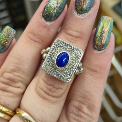 Sterling Silver Chunky Heavyweight Lapis Lazuli Ring