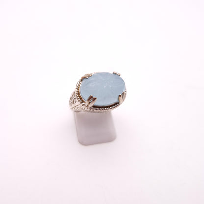 Sterling Silver Statement Floral Carved Dyed Jade High Set Ring