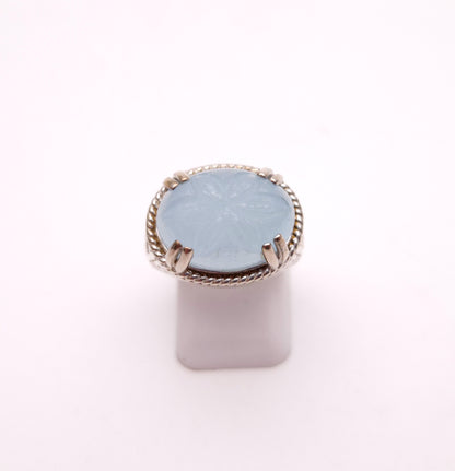 Sterling Silver Statement Floral Carved Dyed Jade High Set Ring
