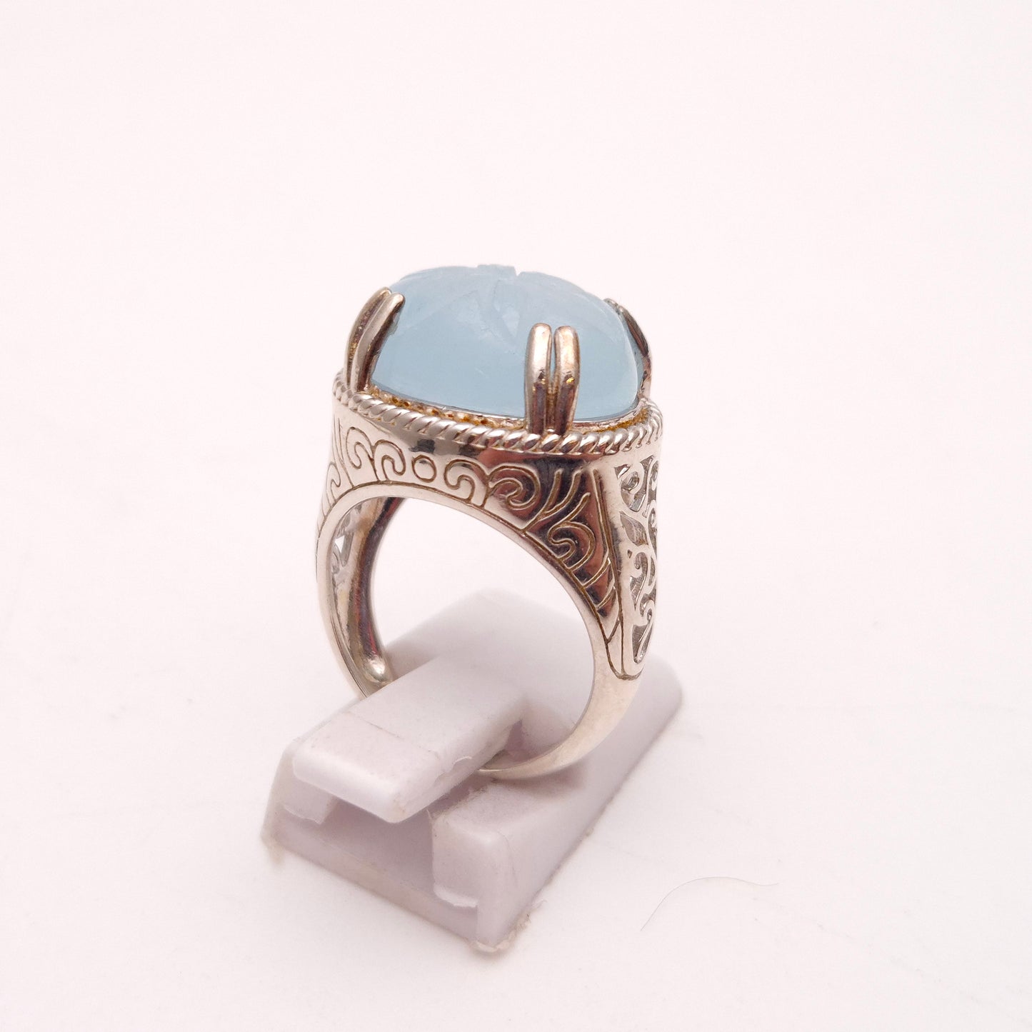 Sterling Silver Statement Floral Carved Dyed Jade High Set Ring