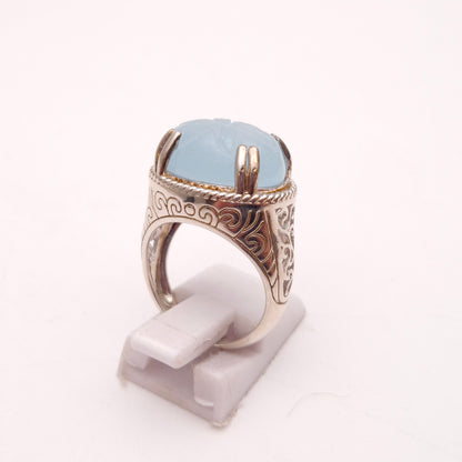 Sterling Silver Statement Floral Carved Dyed Jade High Set Ring