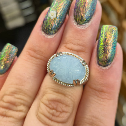 Sterling Silver Statement Floral Carved Dyed Jade High Set Ring