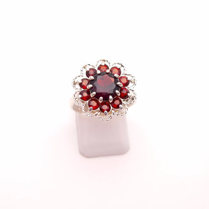 Sterling Silver Vintage Garnet Multi-Stone Cluster Ring