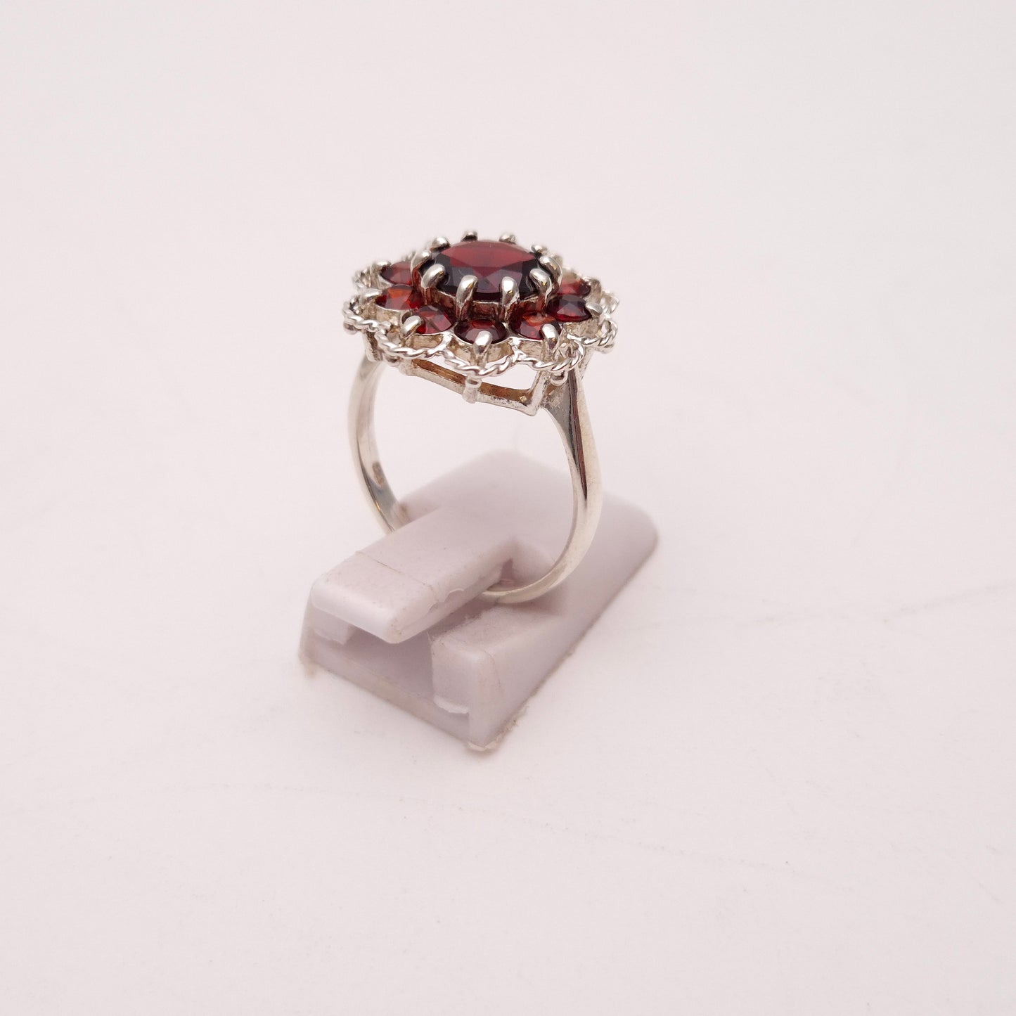 Sterling Silver Vintage Garnet Multi-Stone Cluster Ring