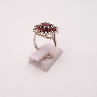 Sterling Silver Vintage Garnet Multi-Stone Cluster Ring