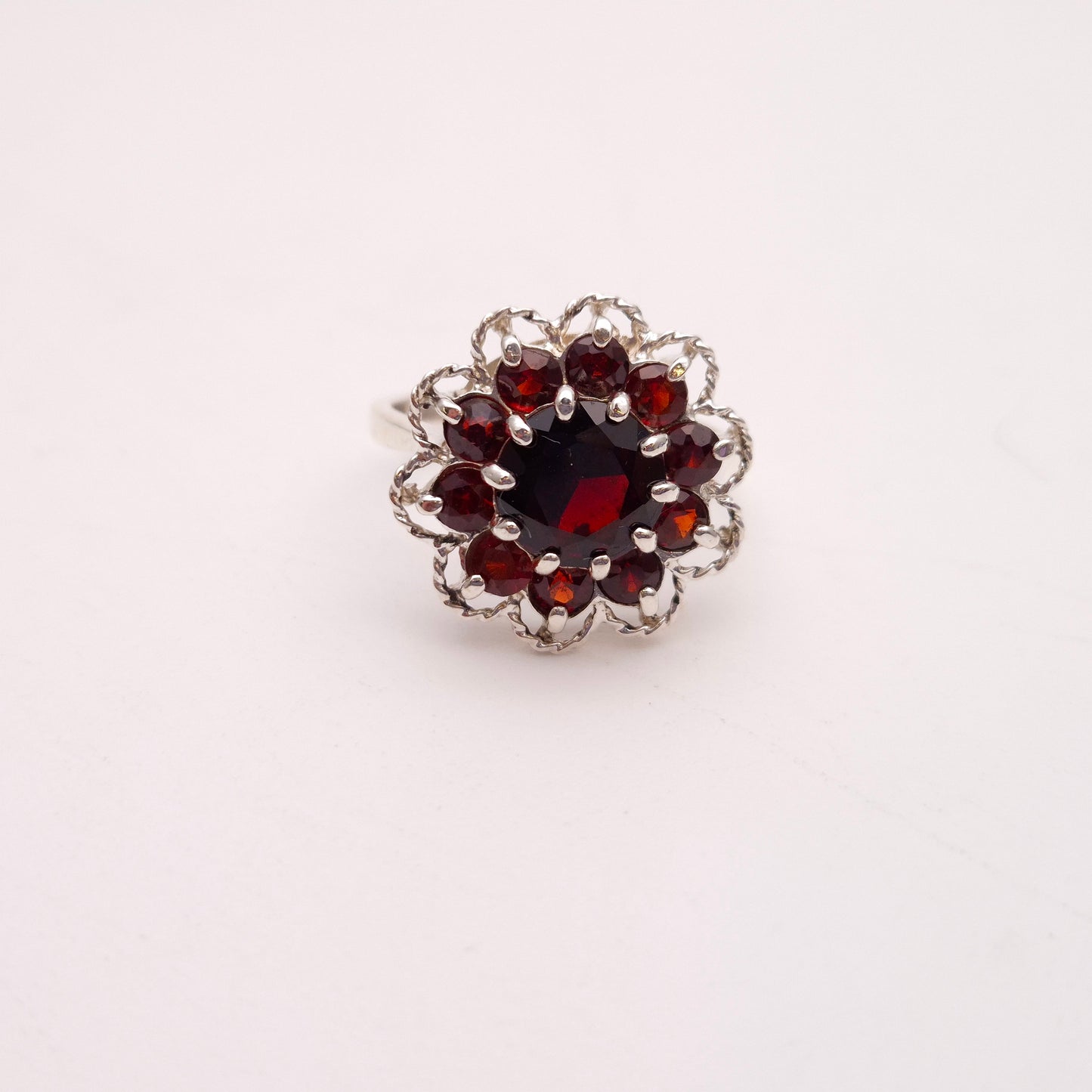 Sterling Silver Vintage Garnet Multi-Stone Cluster Ring