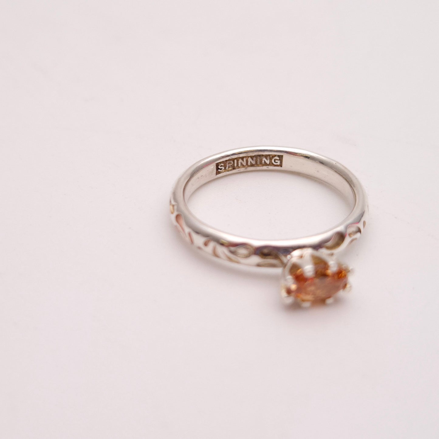 Sterling Silver Spinner Denmark Peach Stone Ring