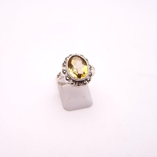 Sterling Silver Yellow Topaz and Marcasite Cluster Ring