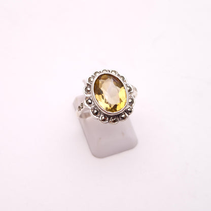 Sterling Silver Yellow Topaz and Marcasite Cluster Ring