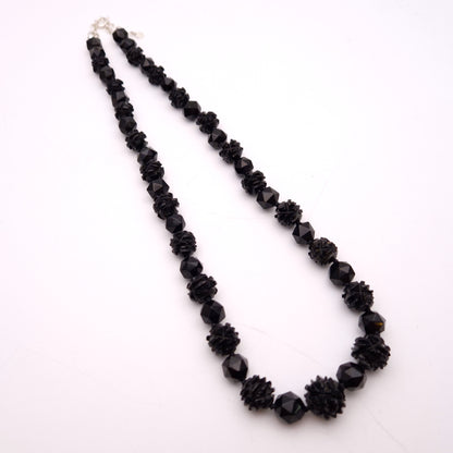 Sterling Silver Carved Whitby Jet Beaded Necklace
