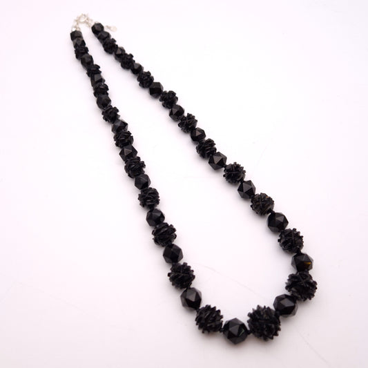Sterling Silver Carved Whitby Jet Beaded Necklace