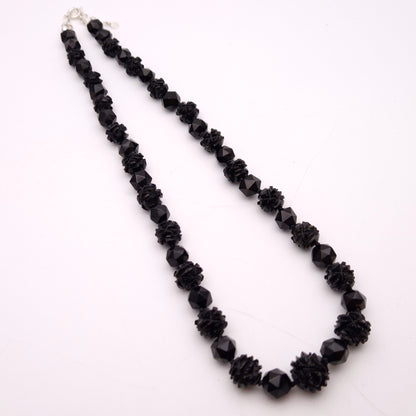 Sterling Silver Carved Whitby Jet Beaded Necklace