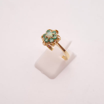 9ct Yellow Gold Cute Emerald and Opal Flower Cluster Ring