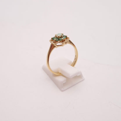 9ct Yellow Gold Cute Emerald and Opal Flower Cluster Ring