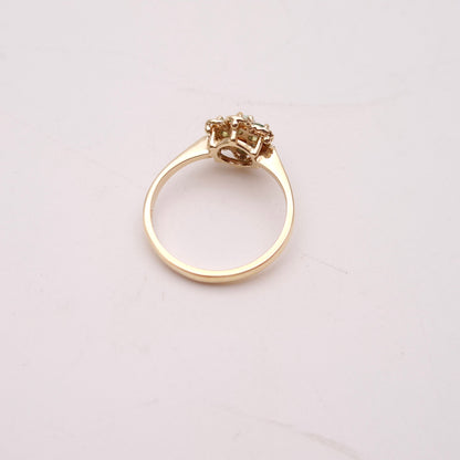 9ct Yellow Gold Cute Emerald and Opal Flower Cluster Ring