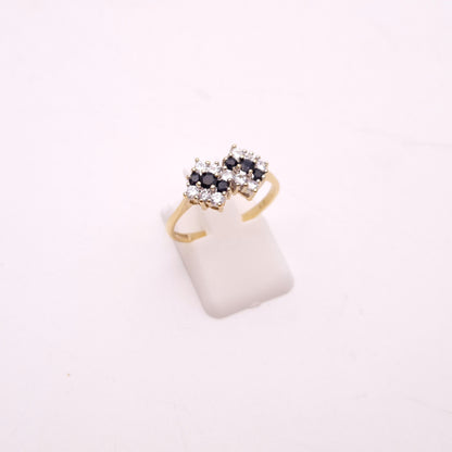 9ct Yellow Gold Vintage Sapphire and White Stone Deco Style Cluster Ring