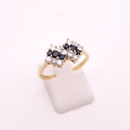 9ct Yellow Gold Vintage Sapphire and White Stone Deco Style Cluster Ring