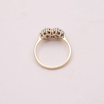 9ct Yellow Gold Vintage Sapphire and White Stone Deco Style Cluster Ring