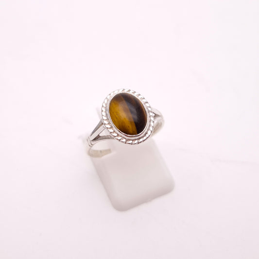 Sterling Silver Traditional Tigers Eye Solitaire Ring