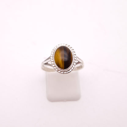 Sterling Silver Traditional Tigers Eye Solitaire Ring