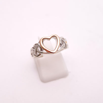 Sterling Silver and Rose Gold Clogau Celtic Open Work Heart Ring