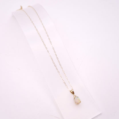 14ct Yellow Gold Opal and Diamond Pendant and 9ct Gold Chain Necklace