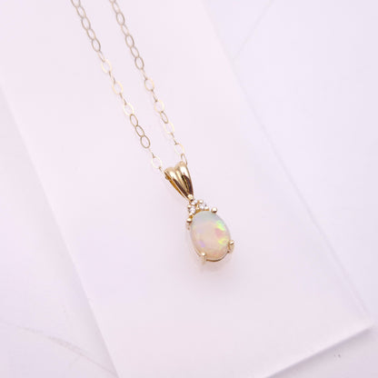 14ct Yellow Gold Opal and Diamond Pendant and 9ct Gold Chain Necklace