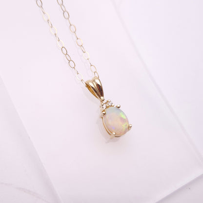 14ct Yellow Gold Opal and Diamond Pendant and 9ct Gold Chain Necklace