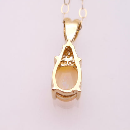 14ct Yellow Gold Opal and Diamond Pendant and 9ct Gold Chain Necklace