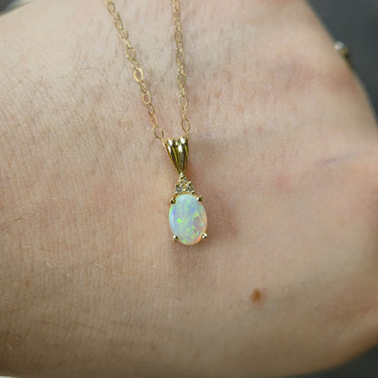 14ct Yellow Gold Opal and Diamond Pendant and 9ct Gold Chain Necklace