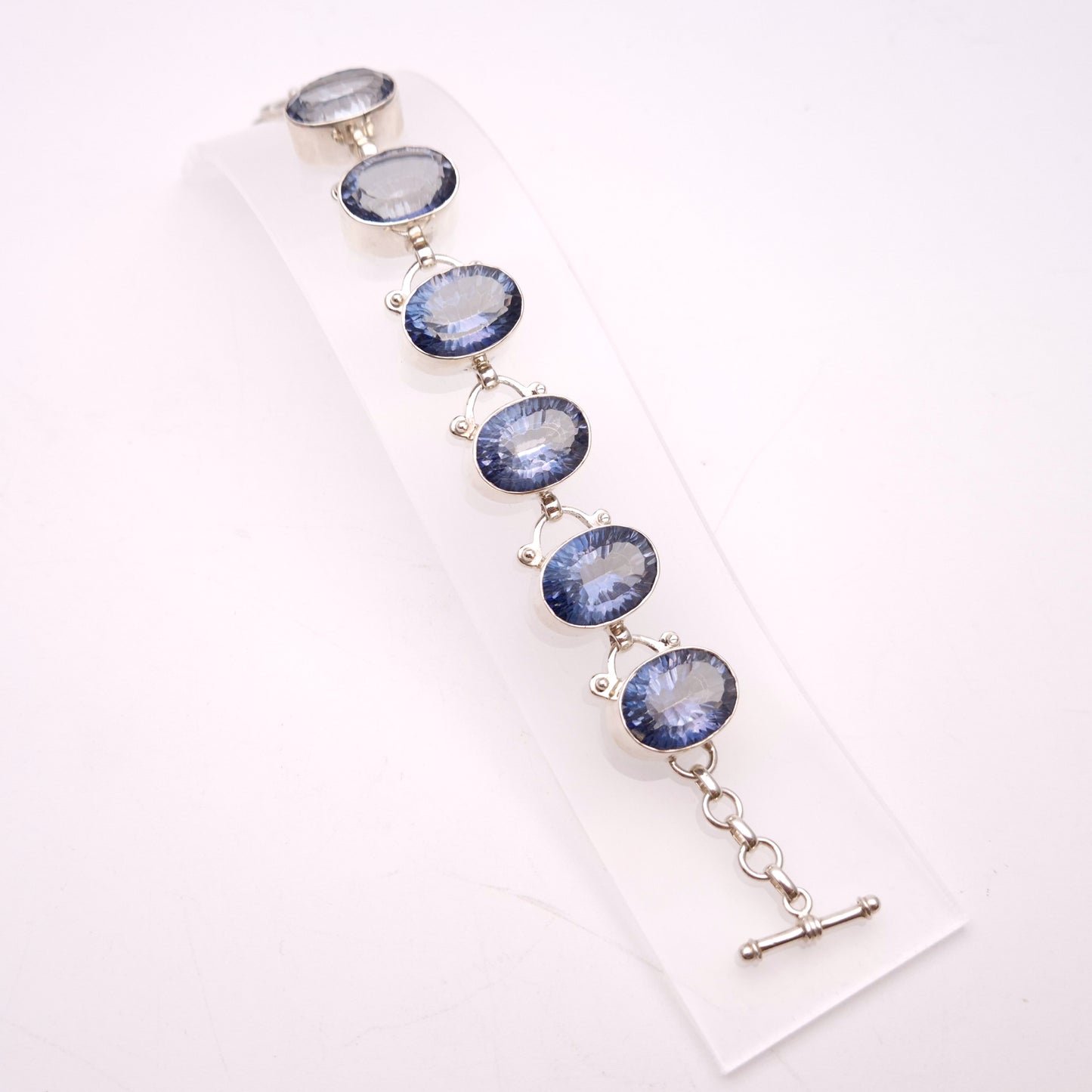 Sterling Silver Chunky Large Blue Quartz Stone Bracelet