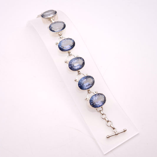 Sterling Silver Chunky Large Blue Quartz Stone Bracelet