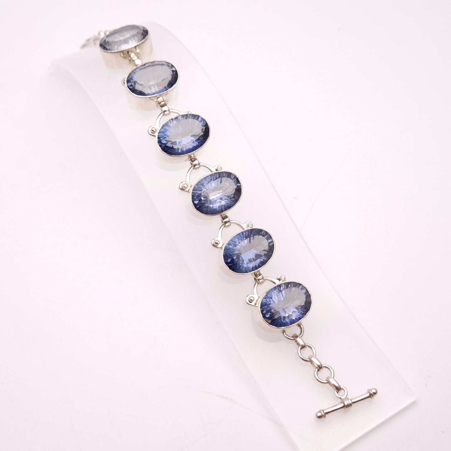 Sterling Silver Chunky Large Blue Quartz Stone Bracelet